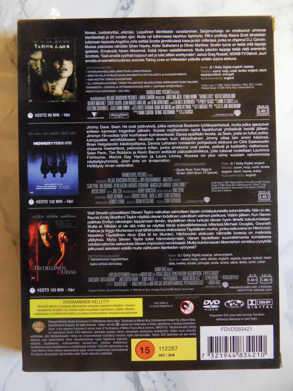 Thriller Collection: Taking Lives, Menneisyyden Ote, Täydellinen Murha (DVD) - Image 2